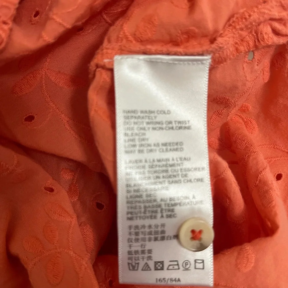 Anthropologie Maeve Guayabera Embroidered Eyelet Coral Short Sleeve Size 0 - Picture 5 of 5